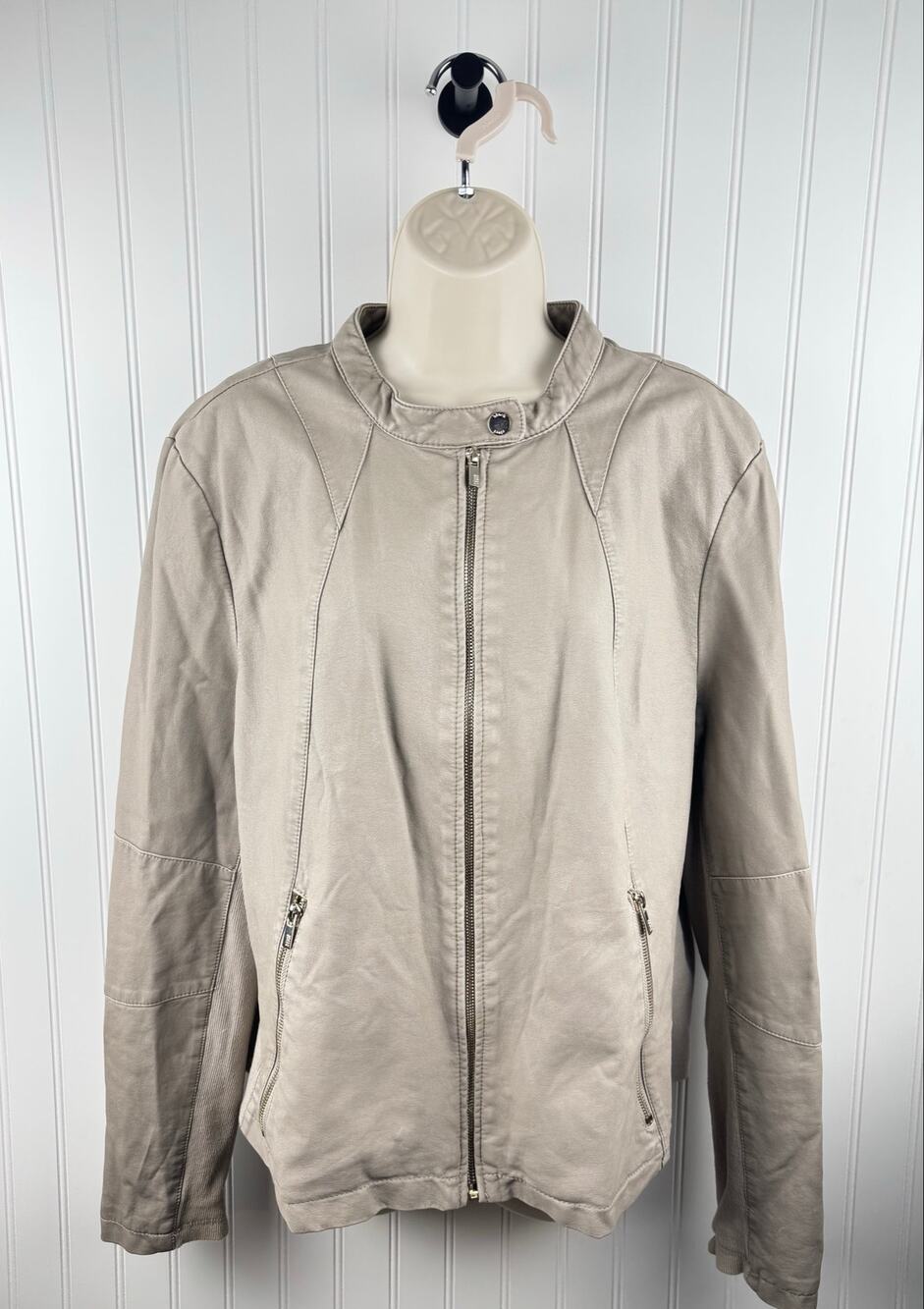 Black Rivet Moto Jacket Faux Leather Zip Front Beige XXL